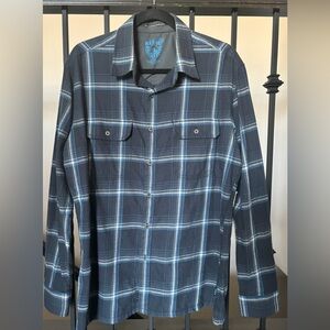 Kuhl Phantom Cotton Wool Blend Blue Plaid Long Sleeve Flannel Shirt Men Sz Large